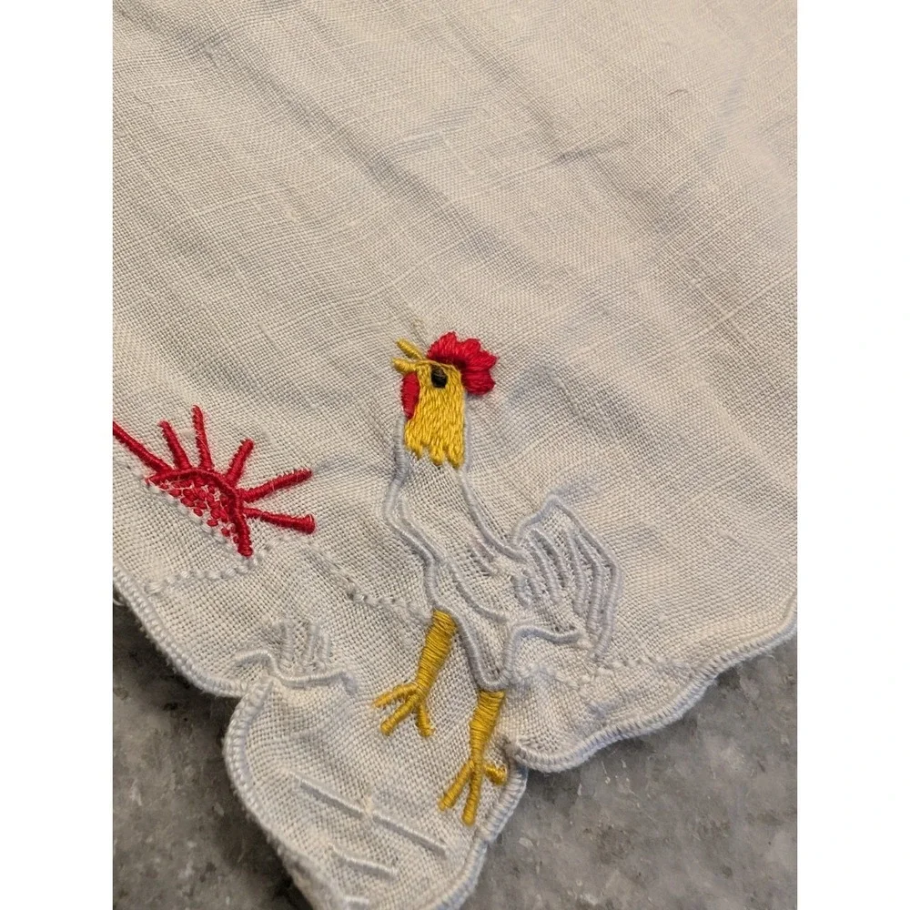 Cocktail Napkin Rooster Vintage Embroidered, No Stains